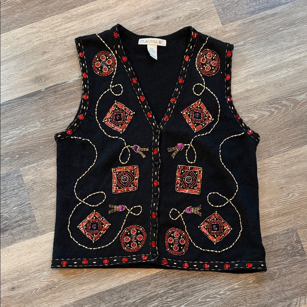 Vintage Claudia D Beaded Sweater Vest